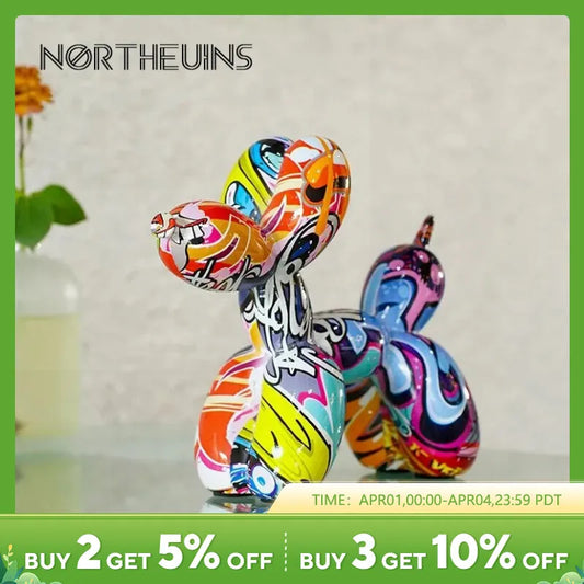 Resin Graffiti Balloon Dog Figurines for Interior Home Desktop Decoration Painting Colorful Art Animals Statue Crafts Decor Item