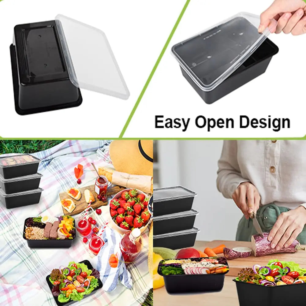 Disposable Black Food Containers with Lids (10PCS)