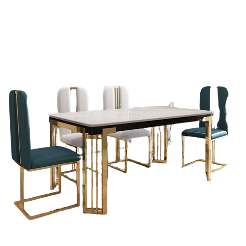 Nordic Luxury Dining Set - Metal & Marble Elegance