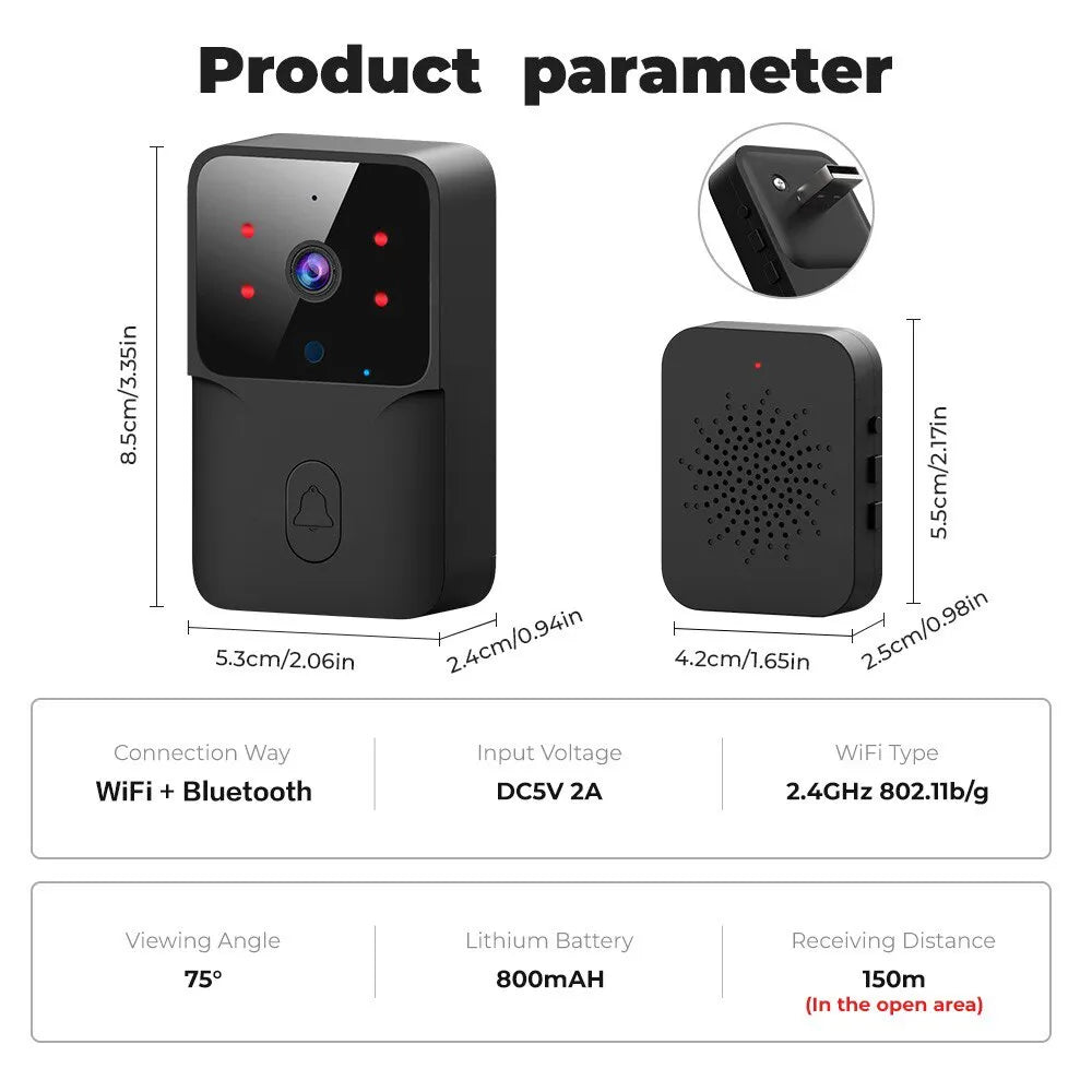 ONENUO WiFi Doorbell - Home Tuya WiFi Wireless Doorbell with DC AC Battery Powered Camera Bell with Alexa Google Doorbell Camera