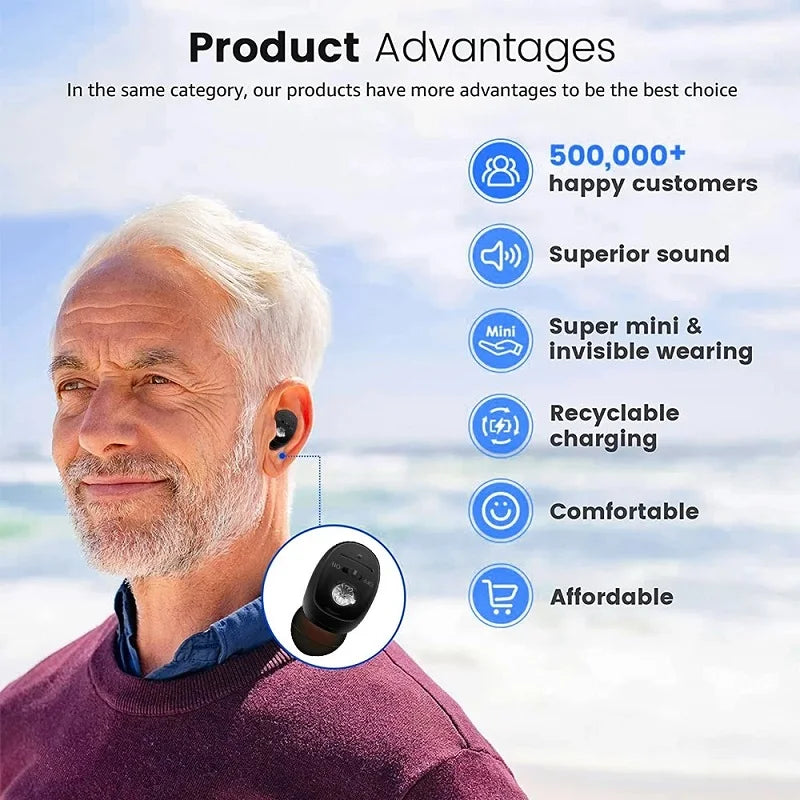 Digital Rechargeable Hearing Aid with Sound Amplifier and High Power Noise Reduction Audifonos