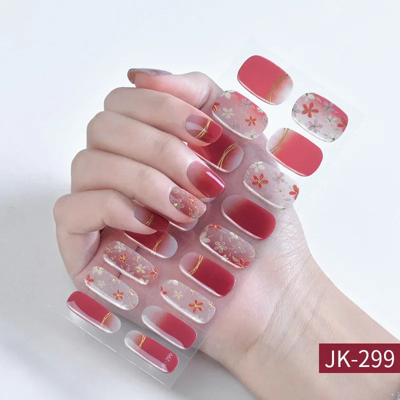 18sheets Glitter Nude Semi Cured Gel Nail Patch Stickers for UV Lamp Cured Nail Gel Polish Strips Full Cover Nail Wraps Manicure