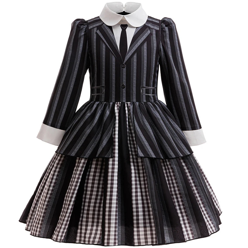 Girls Party Dresses Black Princess Dress+Socks+Wig Sets For Children Halloween Cosplay Costume Carnival Movie Role Play Dress Up