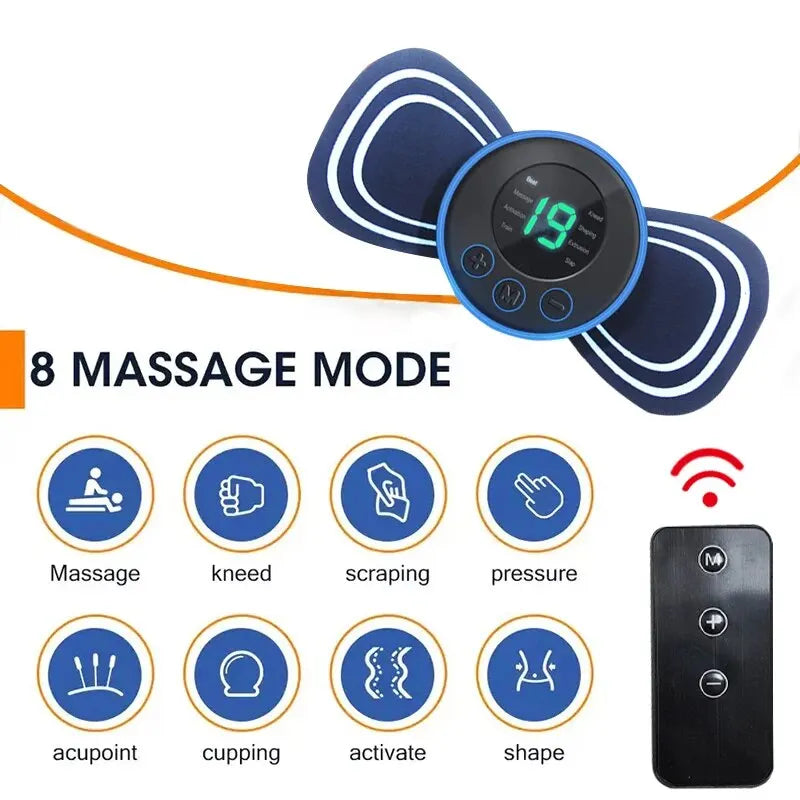 Portable Electric Intelligent Mini Neck and Shoulder Massager Patch With Pad and Remote