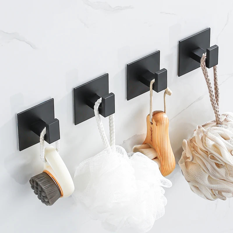 Black Self-Adhesive Closet Organization Wall Hooks