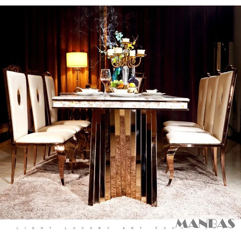 Dining Set - Marble & Leather Elegance