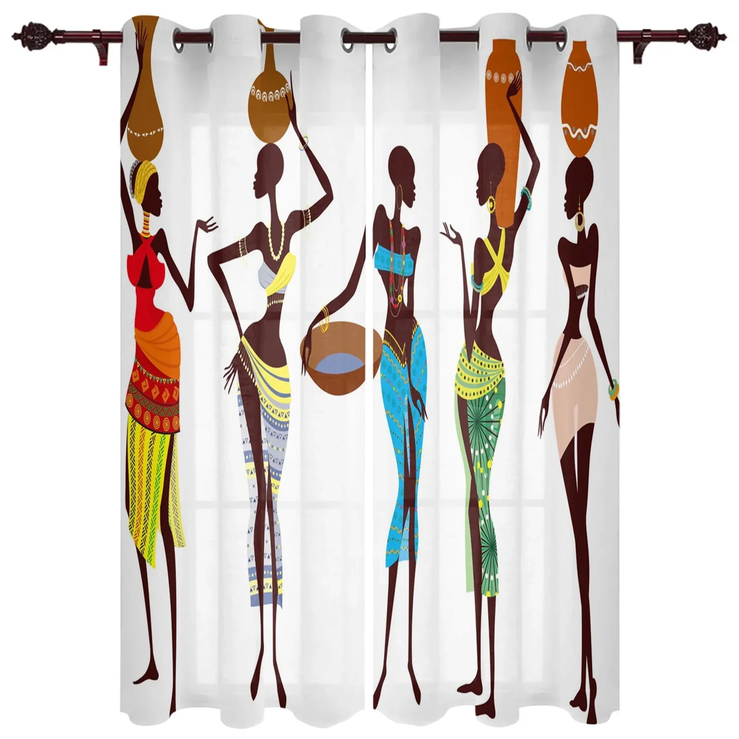 African Women Art Dancing Window Curtains