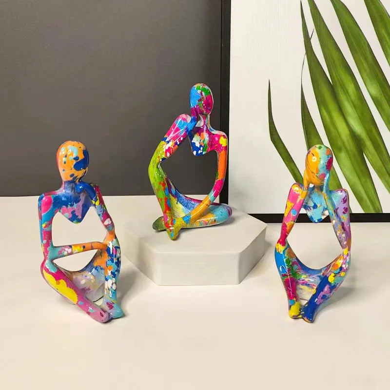 Resin Thinker Statue Colorful Art Abstract Sculpture - Home Decor