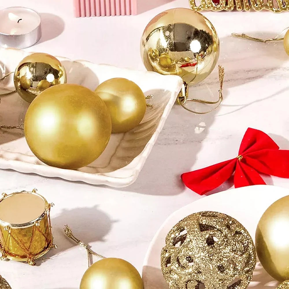 100pcs Shatterproof Christmas Tree Baubles – Red, Gold, Silver | Lightweight, Durable, and Reusable Holiday Ornaments