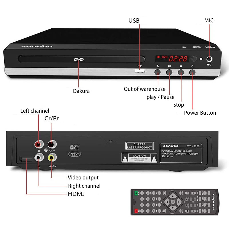 Home DVD Player: VCD CD Disc Media Player Machine