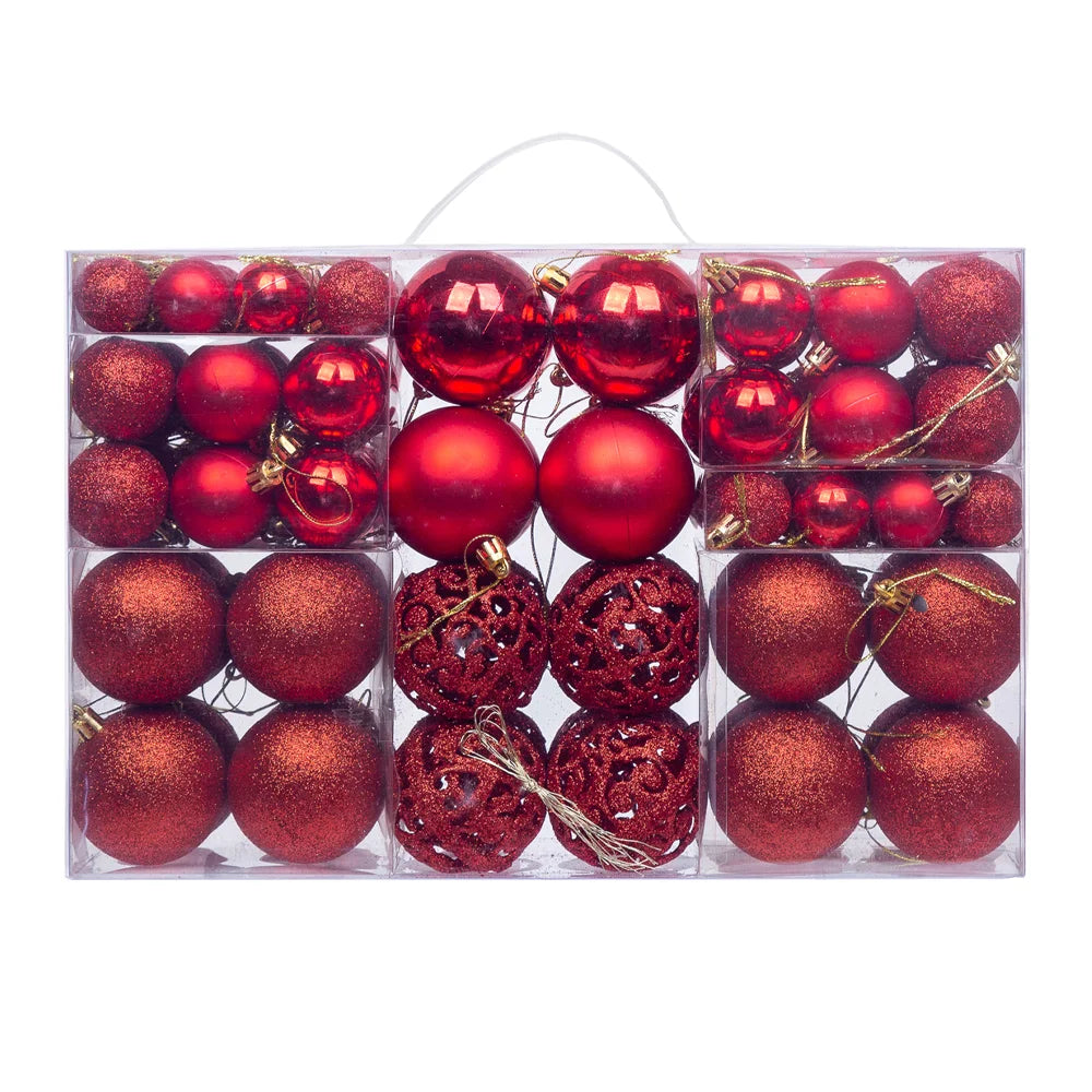 100pcs Shatterproof Christmas Tree Baubles – Red, Gold, Silver | Lightweight, Durable, and Reusable Holiday Ornaments