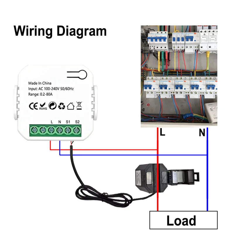 Tuya Smart Life WiFi Digital Energy Meter 80A with Current Transformer Sensor Clamp App Monitor Power DIY 110V 240V 50/60Hz