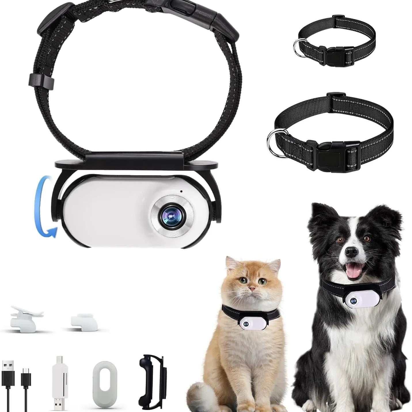 Wireless Pet Collar Camera, Cameras & Monitors 170 ° Wide Angle Lens Mini No-WiFi Needed Action Sport Camera With Video Records