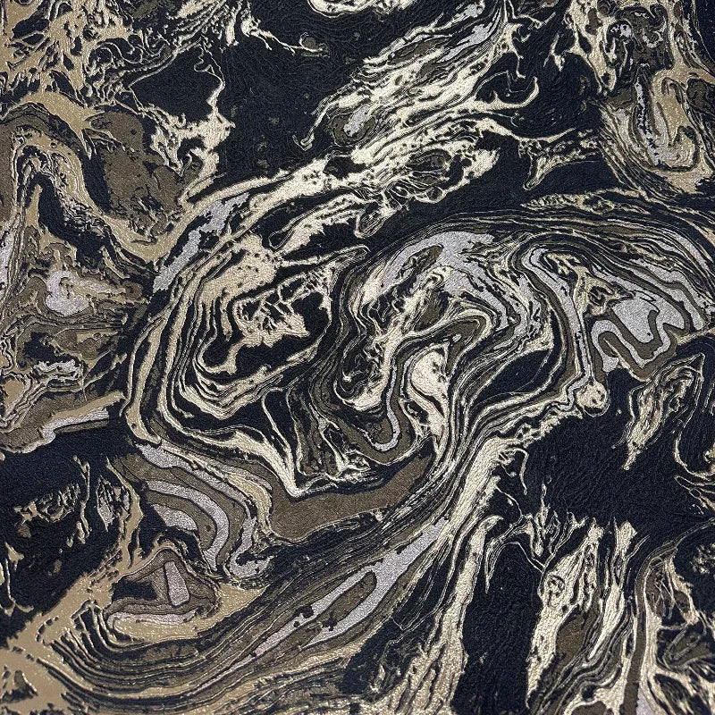 Ovoin Marble-effect Metallic Silver Gold Shimmer Swirl Wallpaper