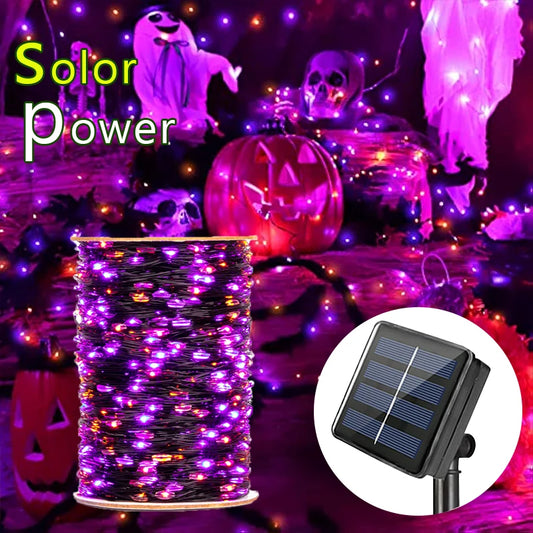 1000LED Solar LED Halloween String Light Oudoor Garden Fairy Lights Purple Orange Light 100M Solar Lamp For Christmas Tree Decor