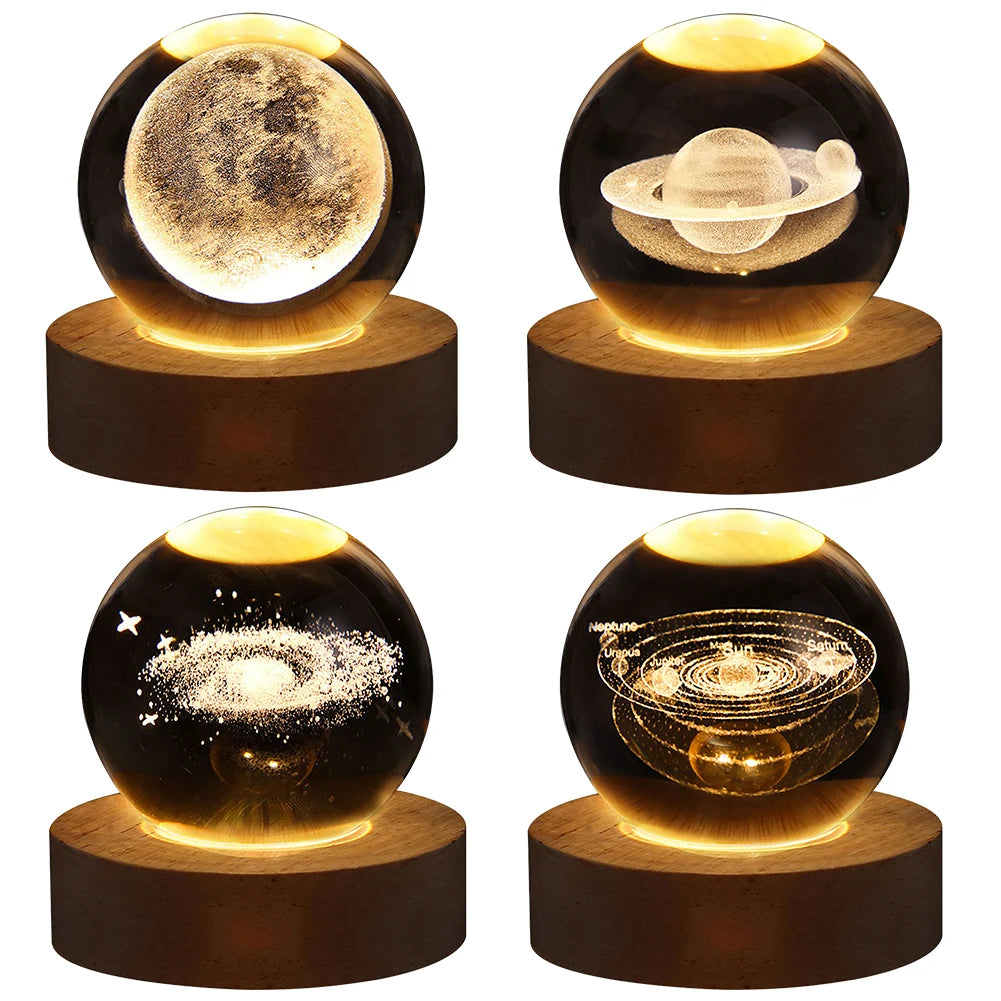 Crystal Ball Night Light Glowing Planetary Galaxy Bedside Lamp for Home Bedroom Desk Decor Creative Gift 3D Crystal Ball