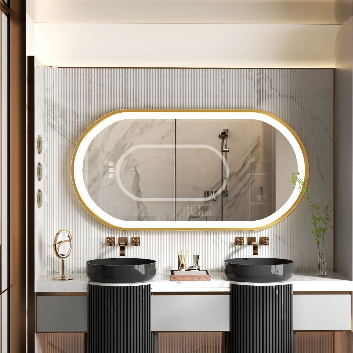 Large LED Oval Bathroom Stepless Dimmable Lighted Vanity Mirror