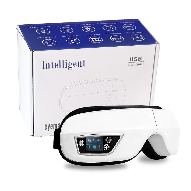 6D Smart Eye Massager - Vibration Hot Airbag Compress Eye Care Instrument - Bluetooth Music Eye Massage Glasses