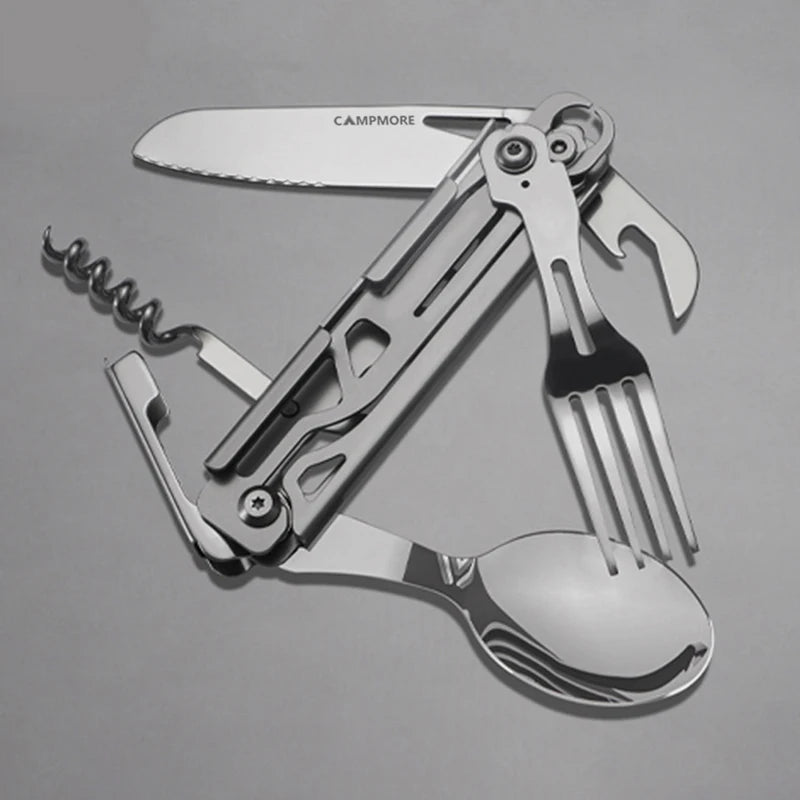 Outdoor Tableware Multi-function Portable Knife Fork Spoon Bottle Opener Foldable Cutlery Camping Equipment