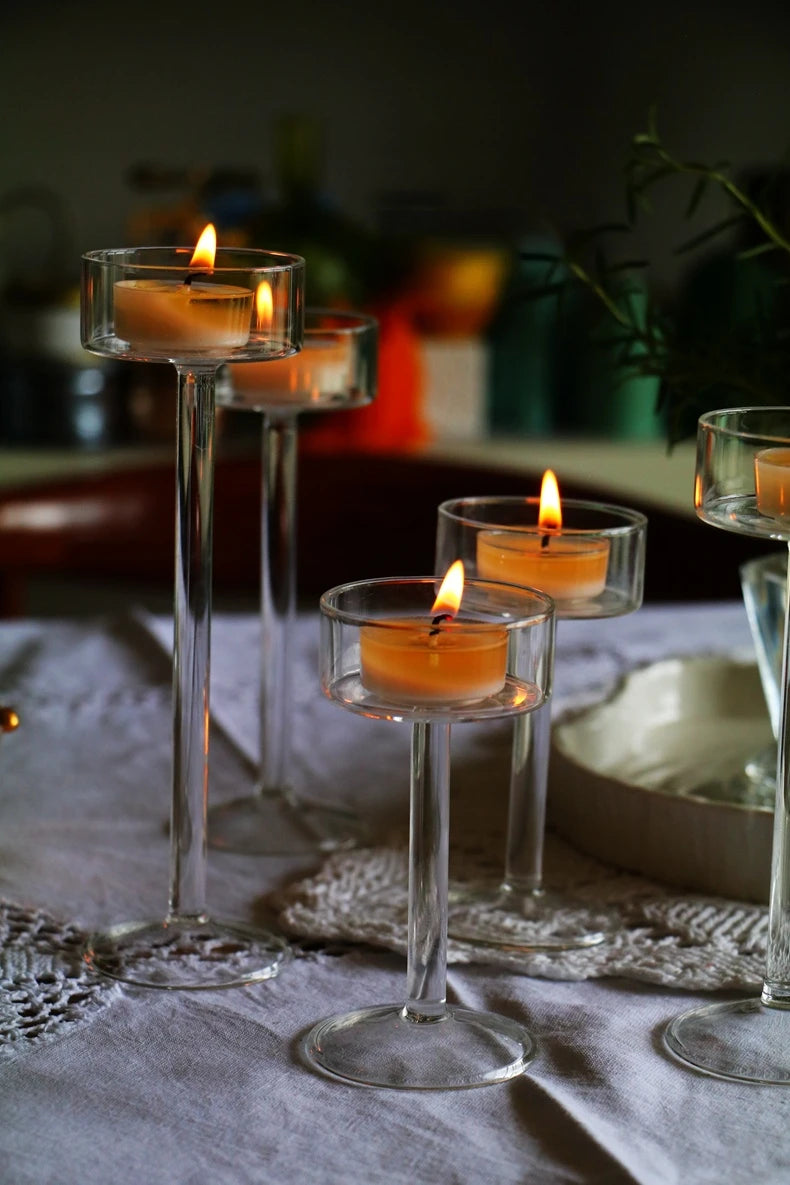 Crystal Tealight Candle Holders - Elegant Table Decor Set