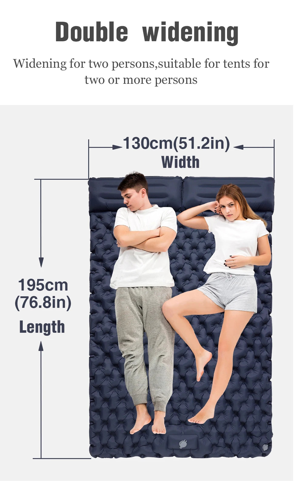 WESTTUNE Double Inflatable Mattress with Built-in Pillow Pump Outdoor Sleeping Pad Camping Air Mat for Travel Backpacking Hiking