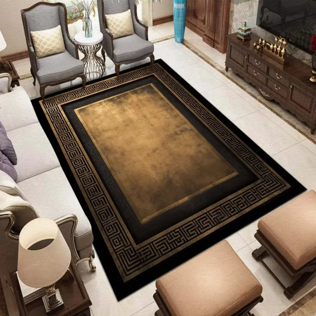 European Style Carpets for Living Room Luxury Gold Black Rug Decoration Home Large Size Bedroom Carpet Washable Anti-skid Mat