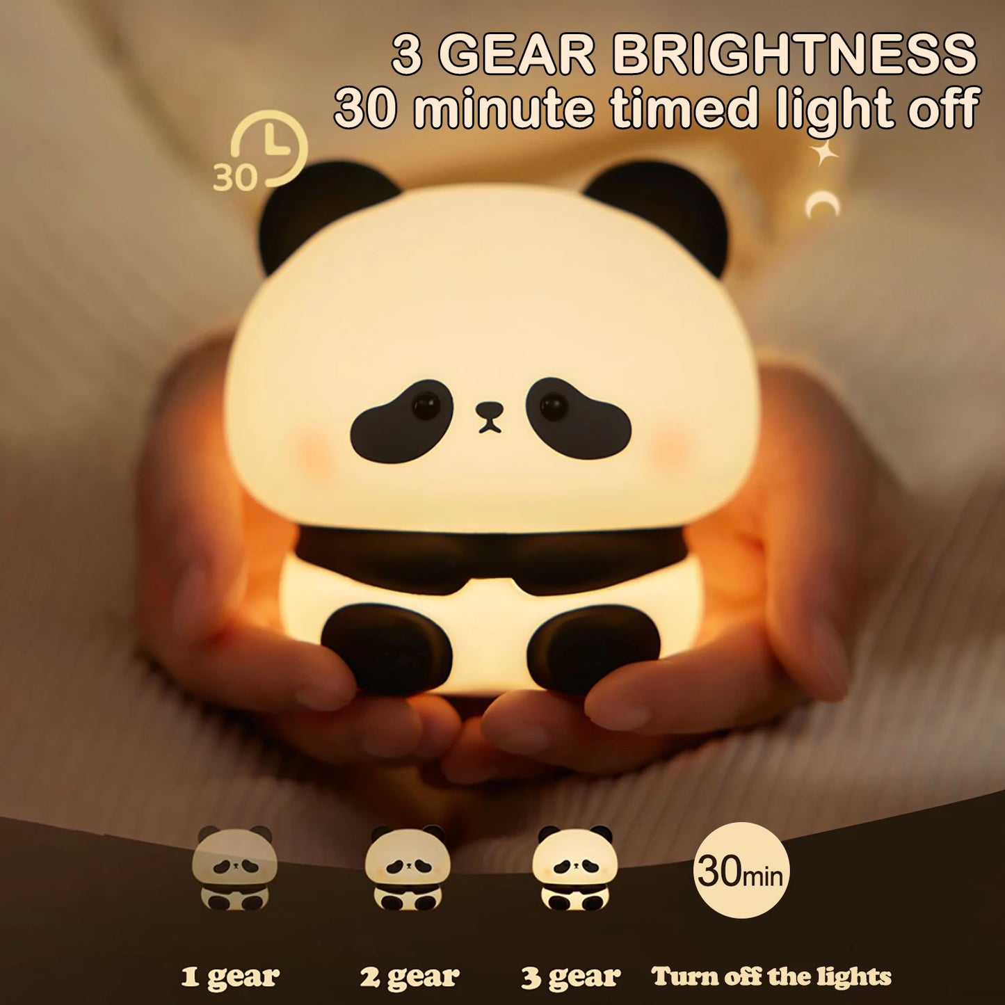 Cute Panda LED Night Light Rechargeable Nursery Lamp