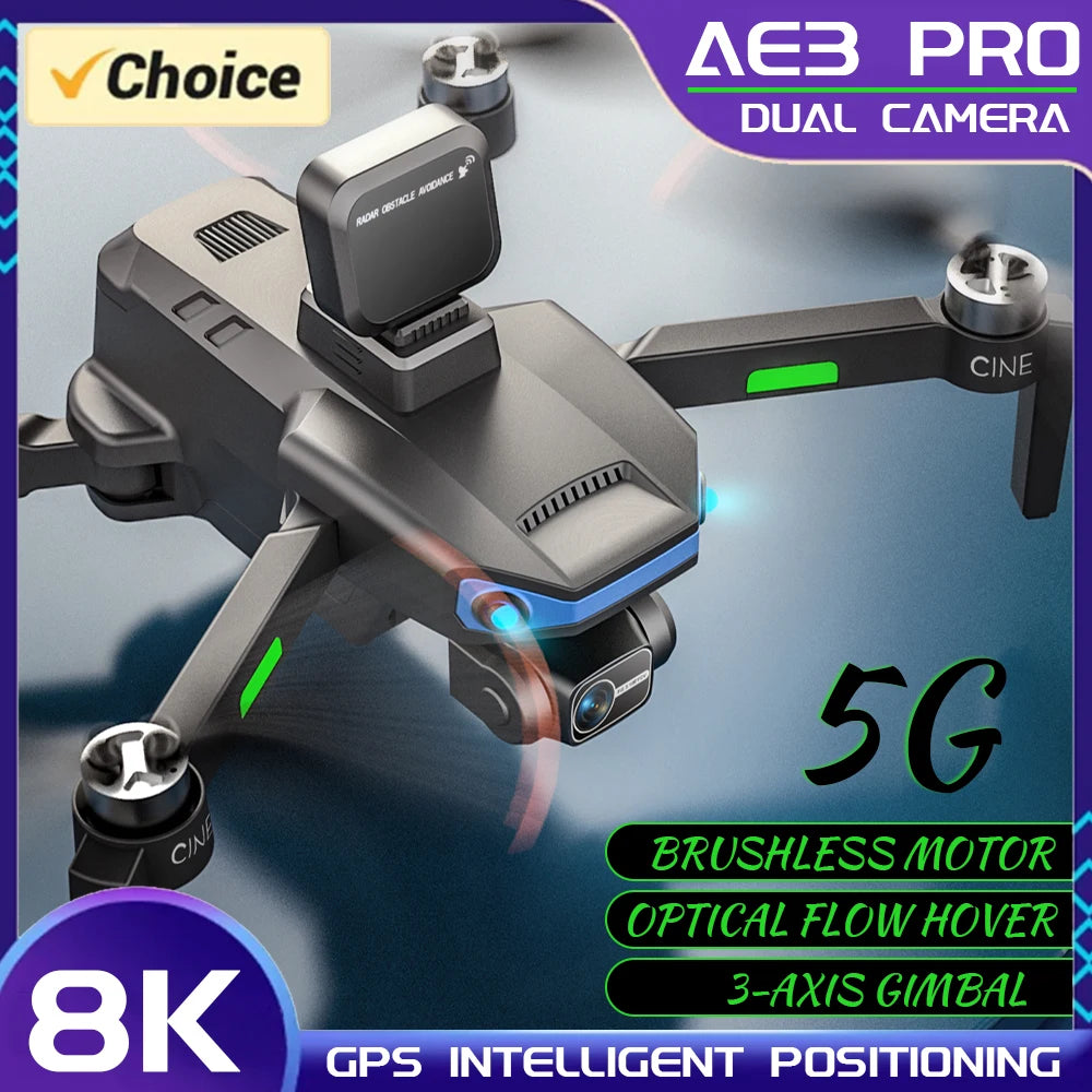 AE3/AE8 PRO Max GPS Drone 8K Dual Camera 5G Wifi FPV 3-Axis Gimbal Professional Obstacle Avoidance Quadcopter RC Drone Toy