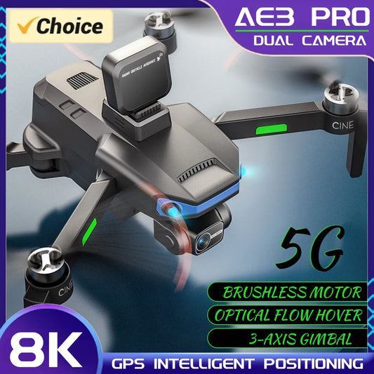 AE3/AE8 PRO Max GPS Drone 8K Dual Camera 5G Wifi FPV 3-Axis Gimbal Professional Obstacle Avoidance Quadcopter RC Drone Toy