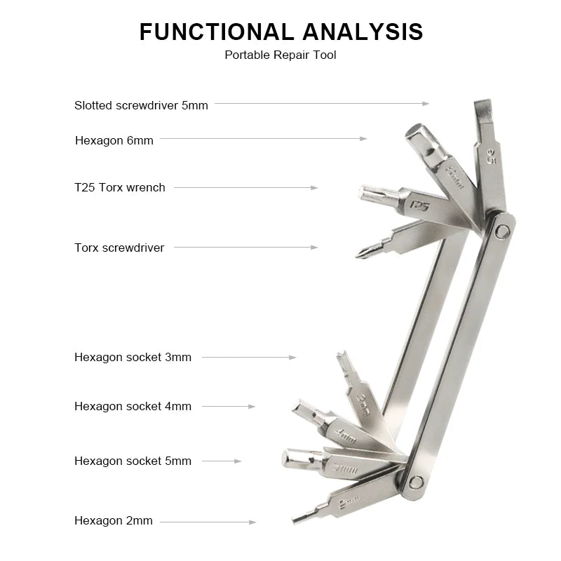 Bicycle Repair Tool Kit | Foldable Hex Spoke Wrench Set