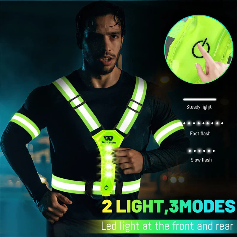 USB Rechargeable Reflective LED Safety Vest – 360° Visibility for Running, Cycling, and Outdoor Work