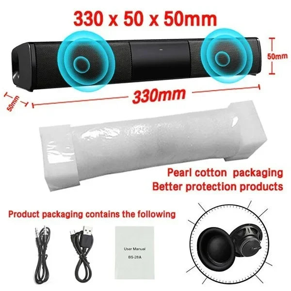 40W Soundbar TV Portable Bluetooth-compatible Speaker Sound bar Wireless Column Home Theater Sound System RCA AUX For TV PC
