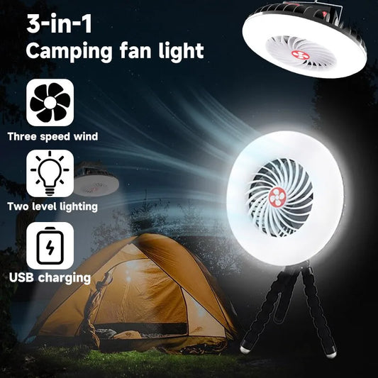 3-in-1 Multifunction USB Charging Integrated Electric Fan Hanging Tent Lamp