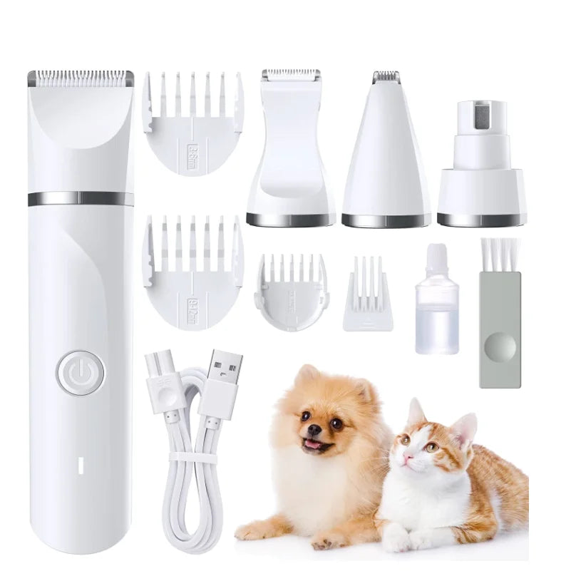 Electric Pet Hair Trimmer Kits 4 in 1 Automatic Dog Grooming Shavers Rechargeable Cat Push Clippers & Nail File & Foot Machine