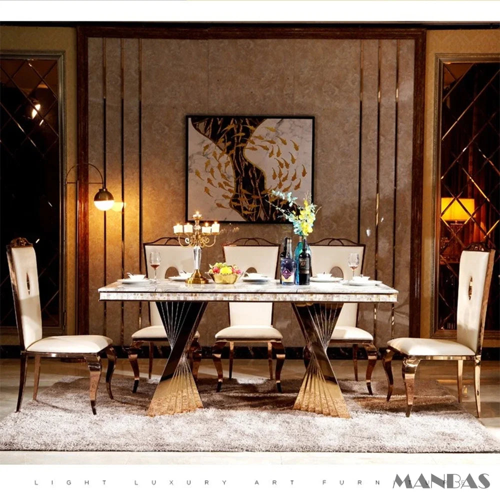 Dining Set - Marble & Leather Elegance