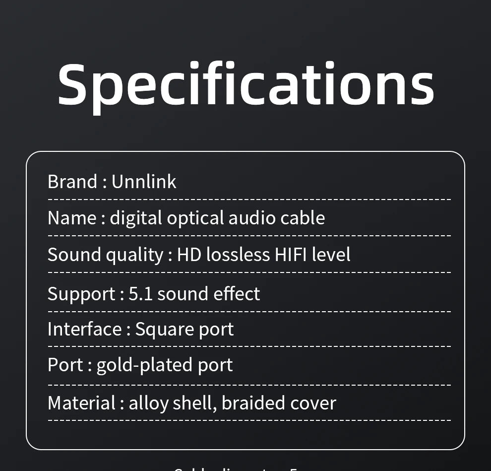 Unnlink SPDIF Digital Optical Audio Cable - Digital HIFI 5.1 Toslink Cable