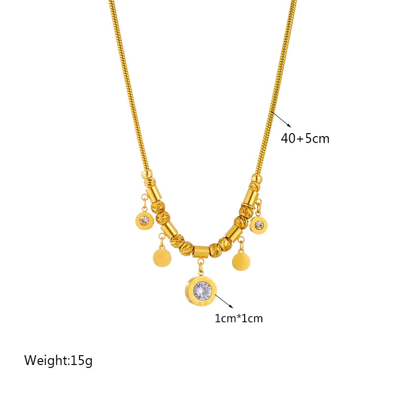 DIEYURO 316L Stainless Steel Round Roman Numeral Zircon Pendant Necklace For Women Vintage Ethnic Ladies Chain Jewelry Gifts