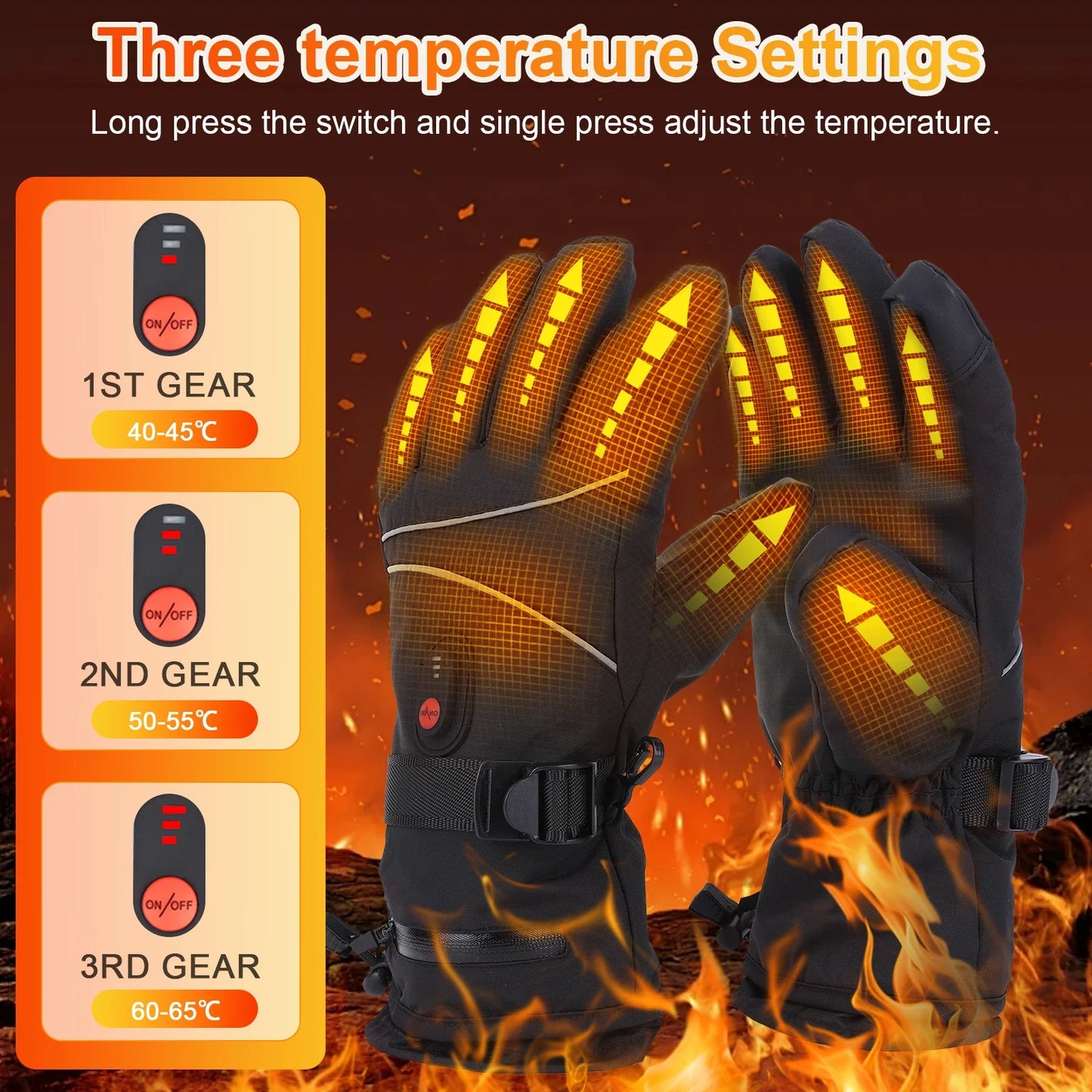 Electric Heated Gloves – Touchscreen, Waterproof & Rechargeable | For Hiking, Biking, Skiing & More