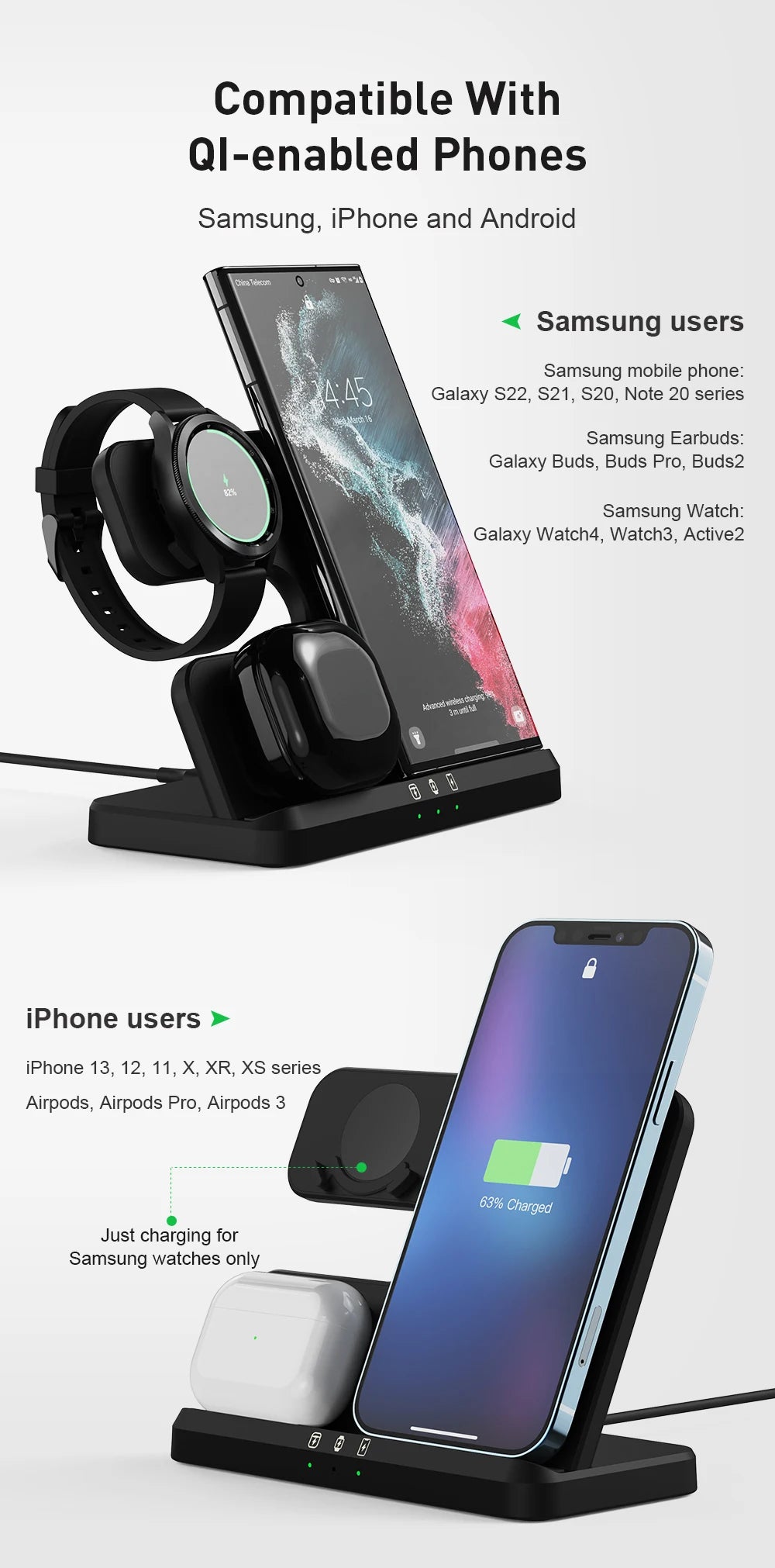 3 in 1 Wireless Charger Stand for Samsung Galaxy S23 S22 21 Ultra S20 30W - Fast Charging Dock Station - Watch 6 /5 Holder Buds2 Pro