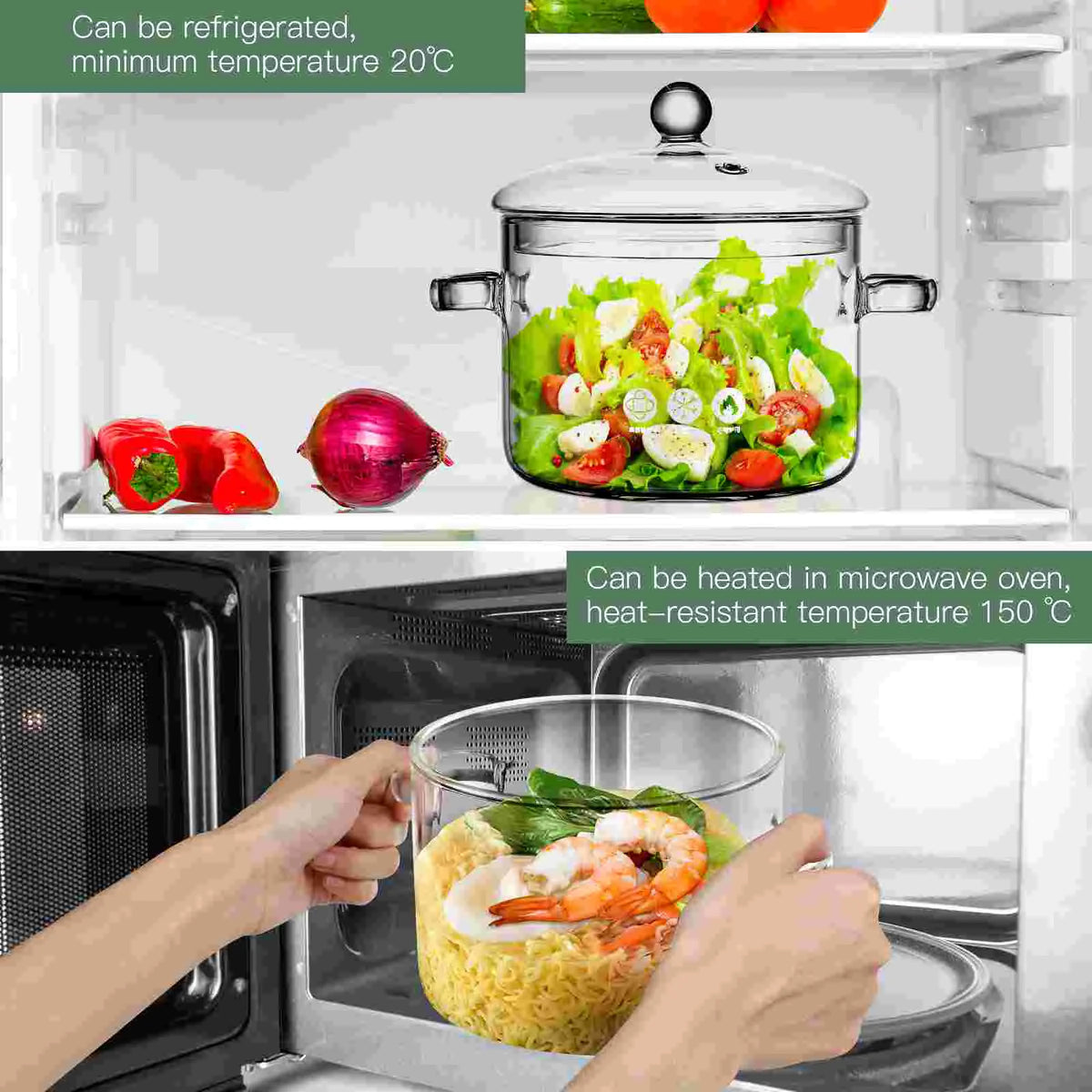 Glass Saucepan with Cover Stovetop Cooking Pot with Lid and Handles High Borosilicate Glass Cookware Pot Pans