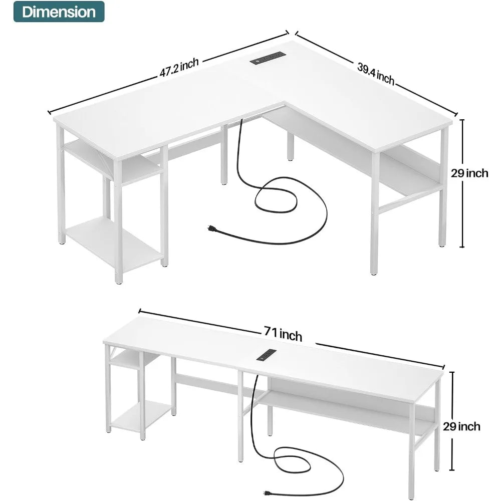 Room Desks Durable Work Desk for Home Office Reversible L Shaped Computer Desk With Magic Power Outlets and USB Charging Ports