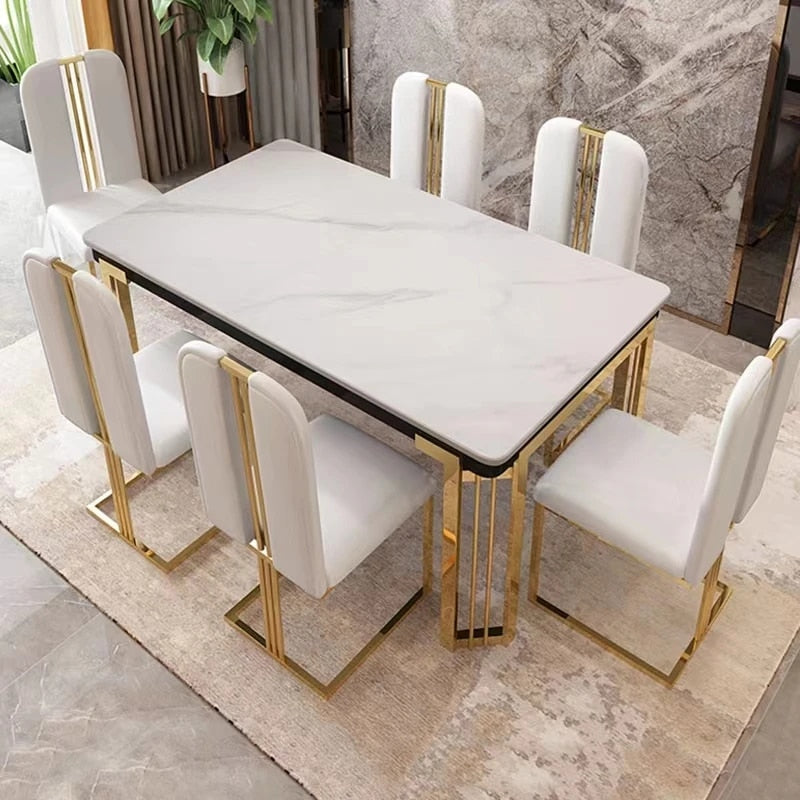 Nordic Luxury Dining Set - Metal & Marble Elegance