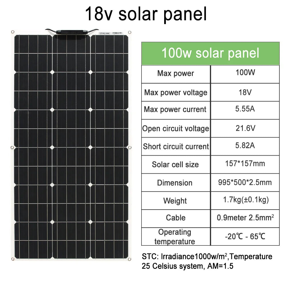 100W Monocrystalline Flexible Solar Panel Charger