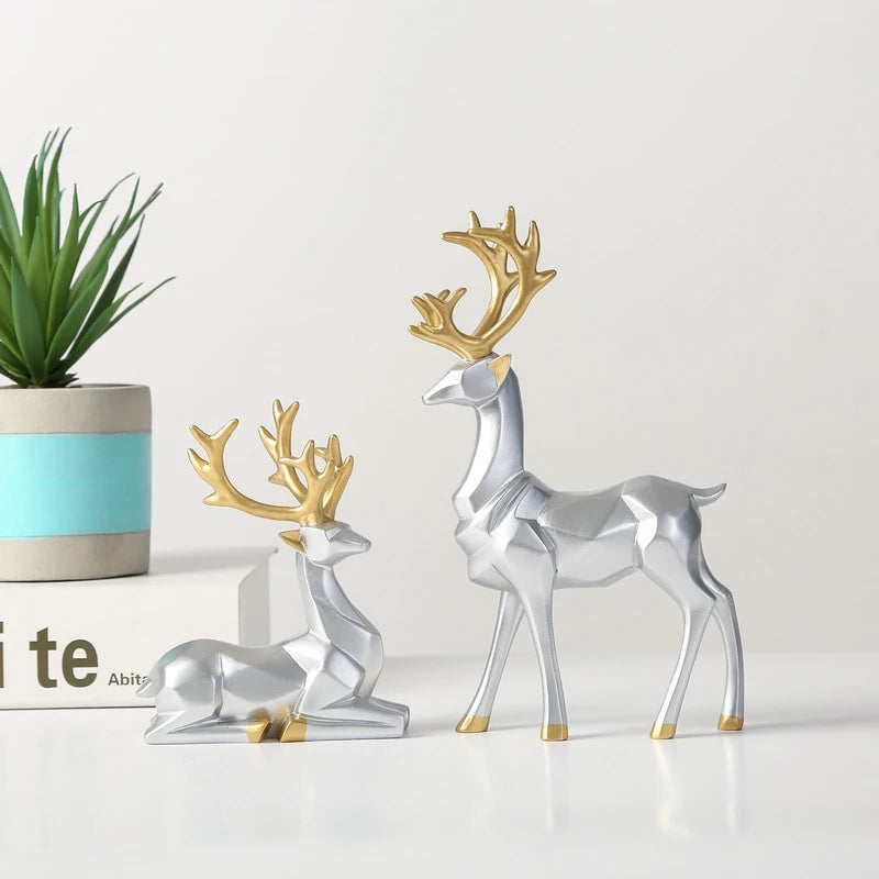 Gold Geometric Elk Sculpture - Festive Home Décor Statement