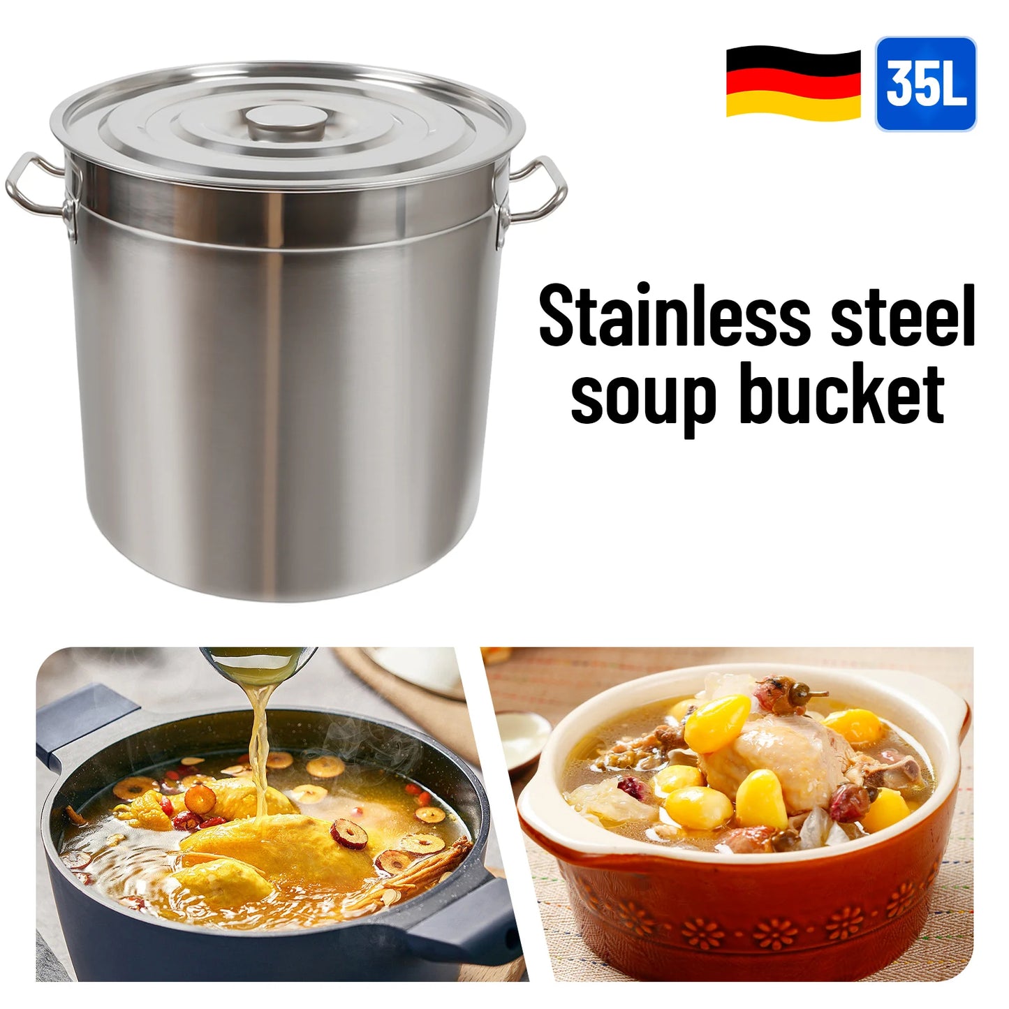 35L Saucepan Soup Pot With Lid Stainless Steel Universal Goulash Kettle Camping Cooking Pot