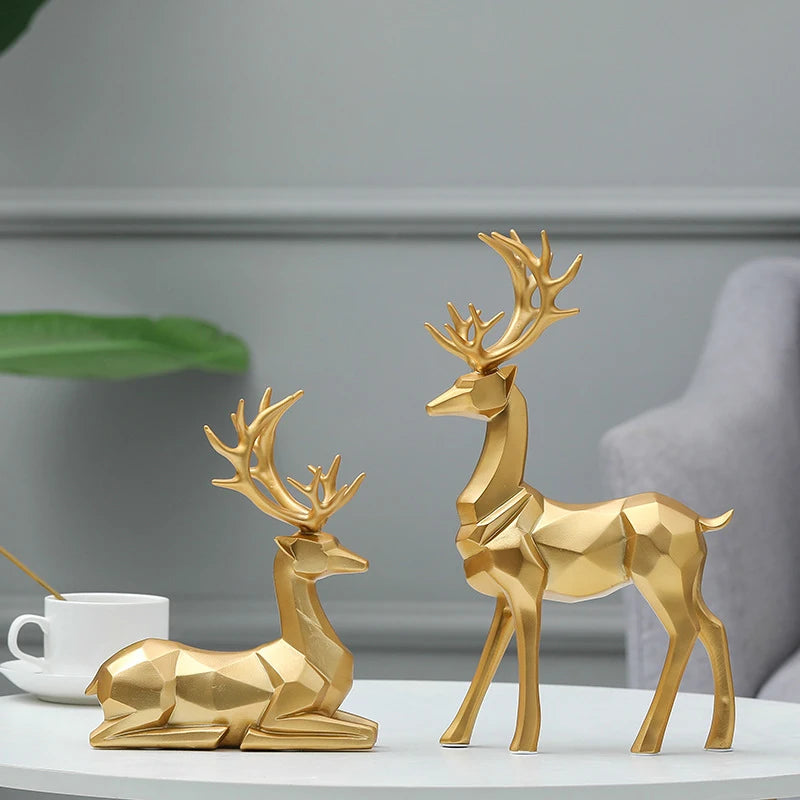 Gold Geometric Elk Sculpture - Festive Home Décor Statement