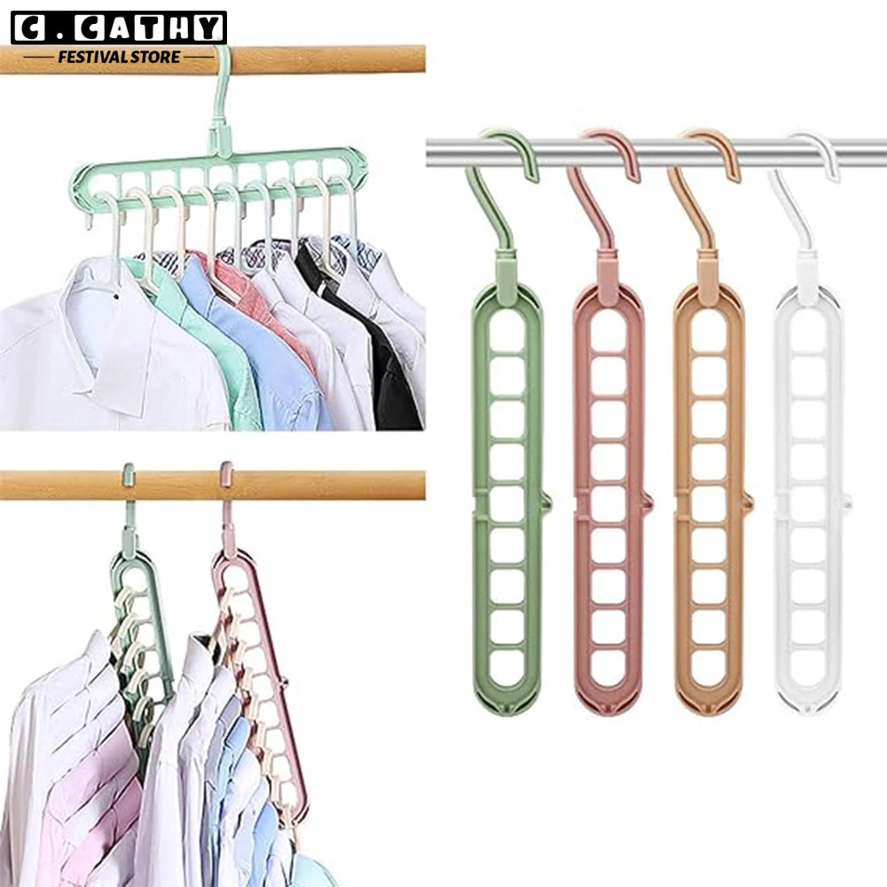 Clothes Hanger Nine Hole Wardrobe Organizer Space Saving Home Household Multi-Functional Drying Rack Plastic Storage