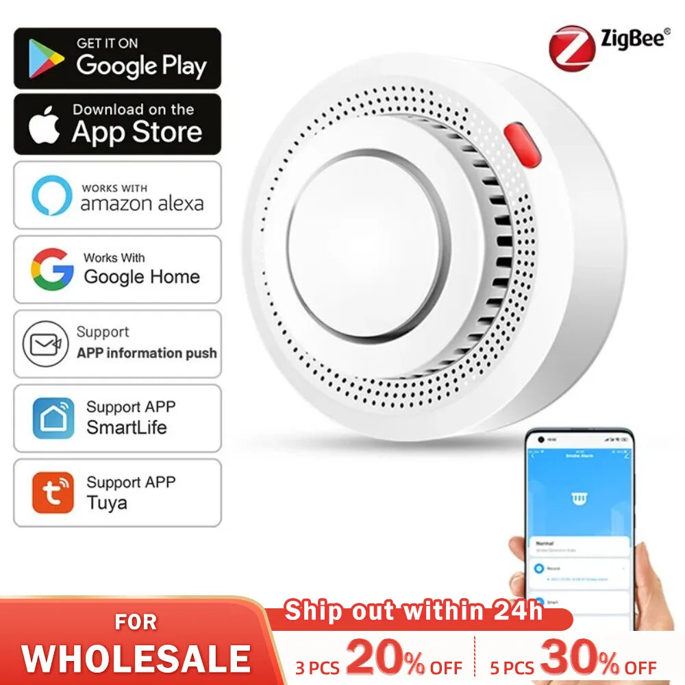 Tuya ZigBee Smart Smoke Detector Security Protection Smoke Alarm Fire Protection For Home Security System Via Smart Life App