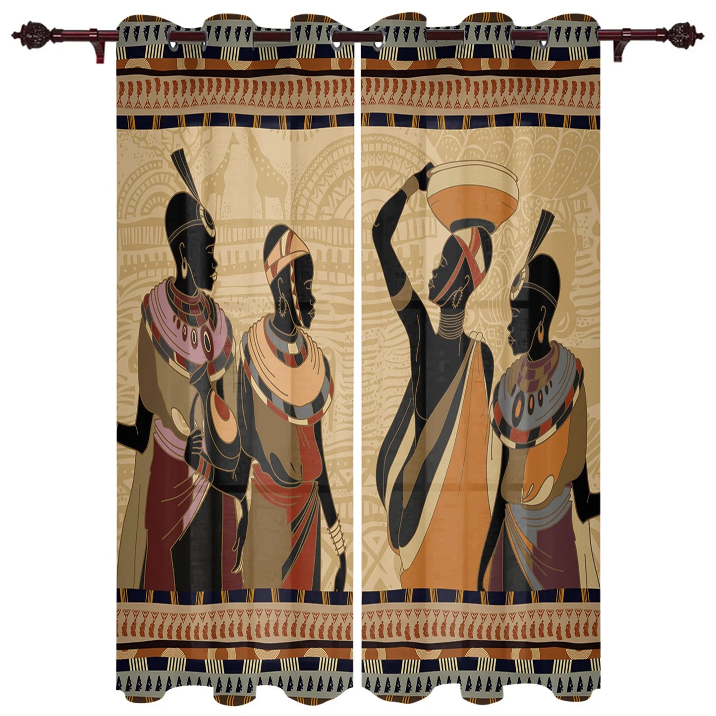 African Women Art Dancing Window Curtains