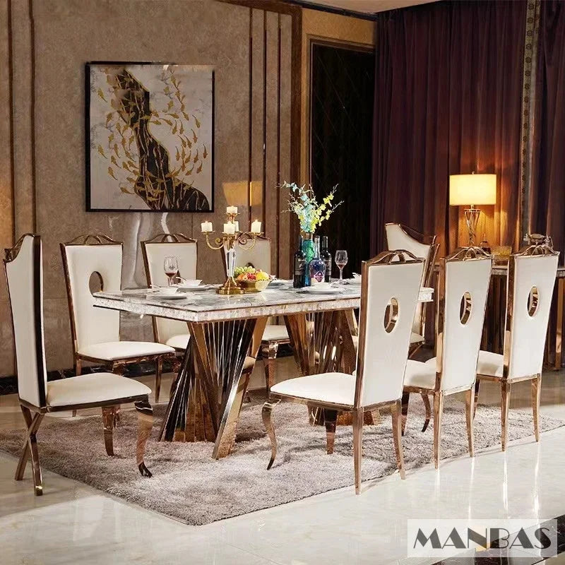 Dining Set - Marble & Leather Elegance